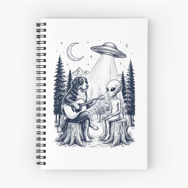 Item preview, Perro de montaña bernés vintage tocando la guitarra con un amante de los perros alienígenas y ovnis. designed and sold by DoodleTortle.