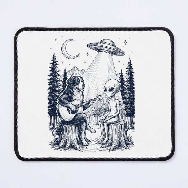 Item preview, Vintage Bernese Mountain Dog Playing Guitar With Alien And UFO Dog Lover designed and sold by DoodleTortle.