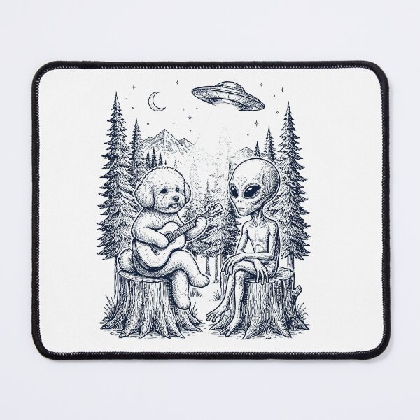 Item preview, Vintage Bichon Frise Playing Guitar With Alien And UFO Dog Lover designed and sold by DoodleTortle.