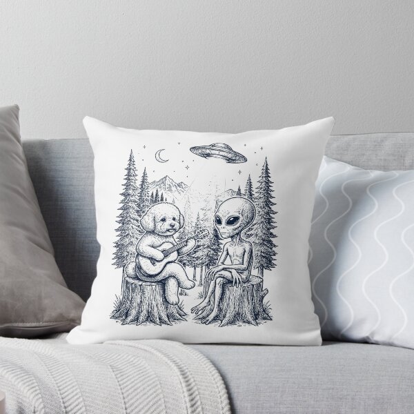 Item preview, Vintage Bichon Frise Playing Guitar With Alien And UFO Dog Lover designed and sold by DoodleTortle.