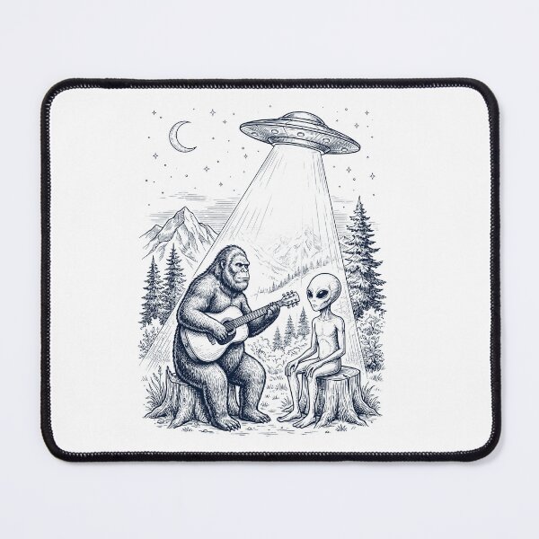 Item preview, Vintage Bigfoot Playing Guitar With Alien And UFO Sasquatch Lover designed and sold by DoodleTortle.