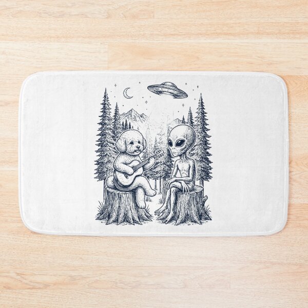 Item preview, Vintage Bichon Frise Playing Guitar With Alien And UFO Dog Lover designed and sold by DoodleTortle.