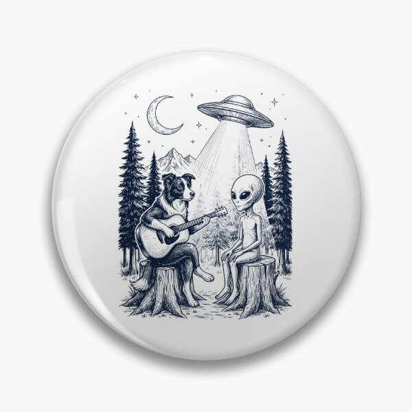 Item preview, Vintage Border Collie Playing Guitar With Alien And UFO Dog Lover designed and sold by DoodleTortle.