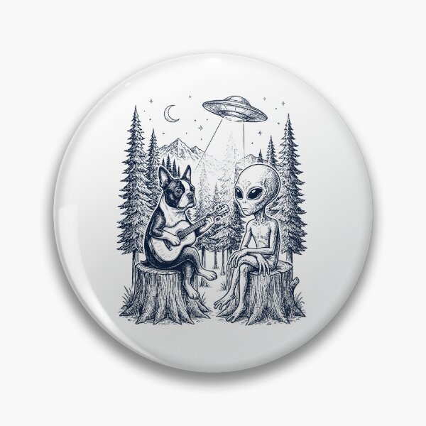 Item preview, Vintage Boston Terrier Playing Guitar With Alien And UFO Dog Lover designed and sold by DoodleTortle.