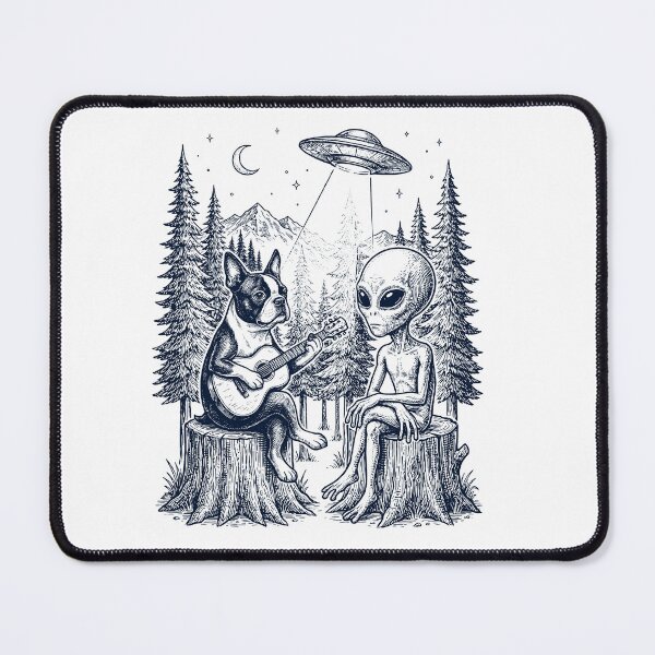 Item preview, Vintage Boston Terrier Playing Guitar With Alien And UFO Dog Lover designed and sold by DoodleTortle.