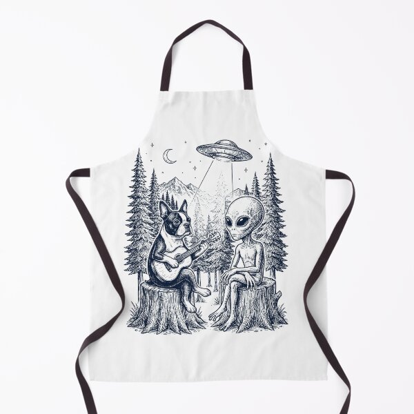 Item preview, Vintage Boston Terrier Playing Guitar With Alien And UFO Dog Lover designed and sold by DoodleTortle.