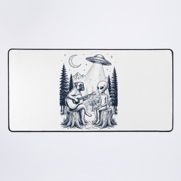 Item preview, Vintage Boxer Dog Playing Guitar With Alien And UFO Dog Lover designed and sold by DoodleTortle.