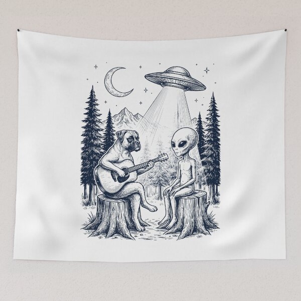 Item preview, Vintage Boxer Dog Playing Guitar With Alien And UFO Dog Lover designed and sold by DoodleTortle.