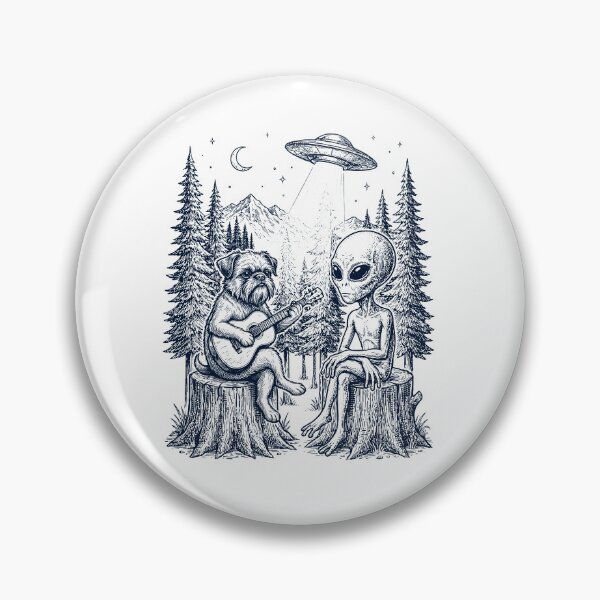 Item preview, Vintage Brussels Griffon Playing Guitar With Alien And UFO Dog Lover designed and sold by DoodleTortle.