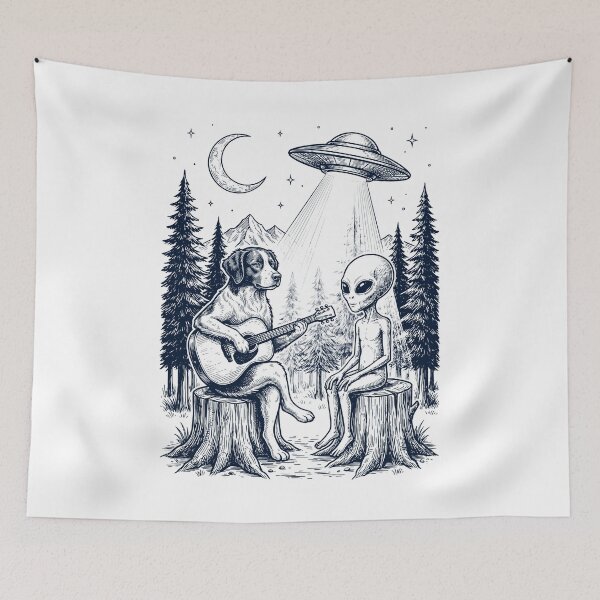 Item preview, Vintage Brittany Playing Guitar With Alien And UFO Dog Lover designed and sold by DoodleTortle.