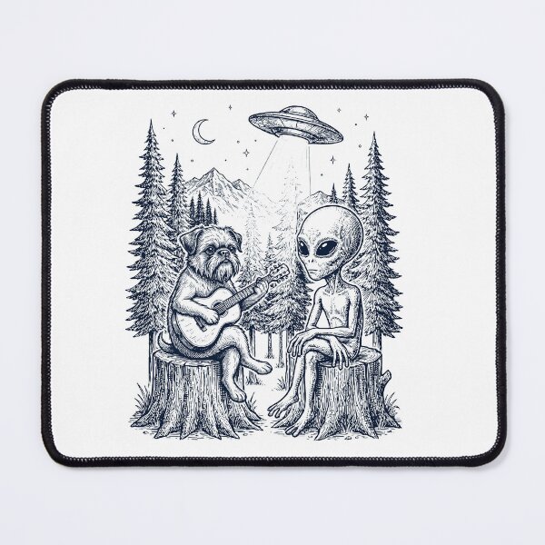 Item preview, Vintage Brussels Griffon Playing Guitar With Alien And UFO Dog Lover designed and sold by DoodleTortle.