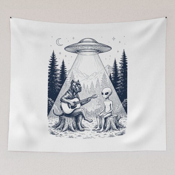 Item preview, Vintage Cane Corso Playing Guitar With Alien And UFO Dog Lover designed and sold by DoodleTortle.