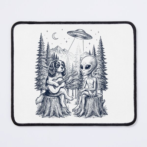 Item preview, Vintage Cavalier King Charles Spaniel Playing Guitar With Alien And UFO Dog Lover designed and sold by DoodleTortle.