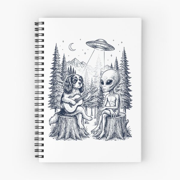 Item preview, Vintage Cavalier King Charles Spaniel Playing Guitar With Alien And UFO Dog Lover designed and sold by DoodleTortle.