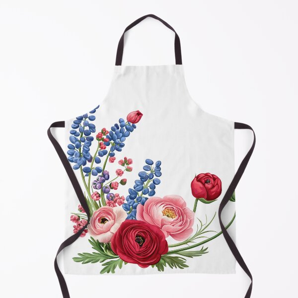 Item preview, Red Pink Ranunculus with Blue Delphinium Bouquet - Elegant Romantic Floral Art Print designed and sold by DesignArtist.ia.