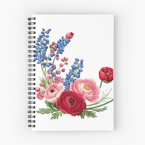 Item preview, Red Pink Ranunculus with Blue Delphinium Bouquet - Elegant Romantic Floral Art Print designed and sold by DesignArtist.ia.