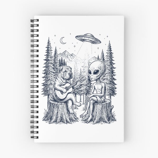 Item preview, Vintage Chinese Shar Pei Playing Guitar With Alien And UFO Dog Lover designed and sold by DoodleTortle.