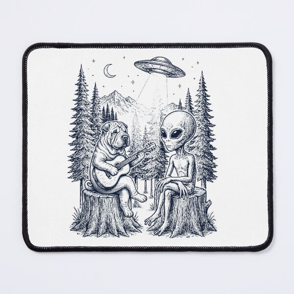 Item preview, Vintage Chinese Shar Pei Playing Guitar With Alien And UFO Dog Lover designed and sold by DoodleTortle.