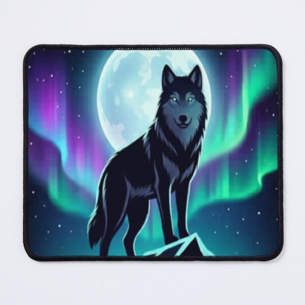 Item preview, Night Wanderer: Majestic Wolf under Aurora Skies designed and sold by NeonKawaiiCo.