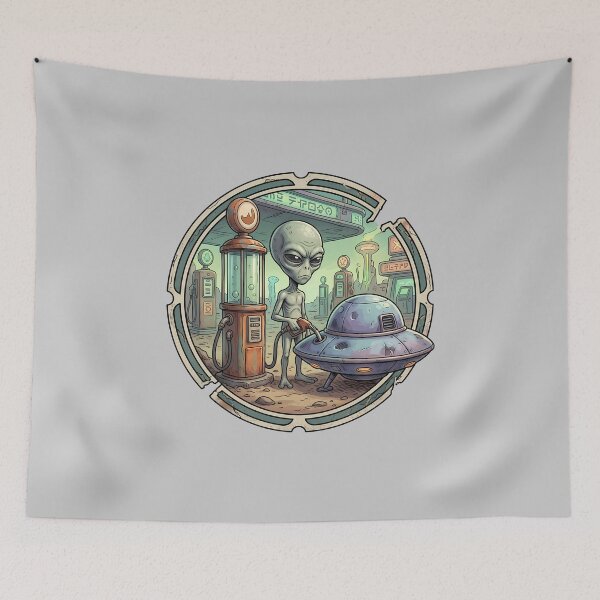 Item preview, Alien Fueling Up His Flying Saucer designed and sold by Sunkhung.
