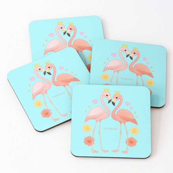 Item preview, Flamingo Couple with Hibiscus and Lemon - Solid Blue designed and sold by HIMEKARI.