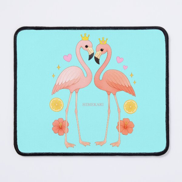 Item preview, Flamingo Couple with Hibiscus and Lemon - Solid Blue designed and sold by HIMEKARI.