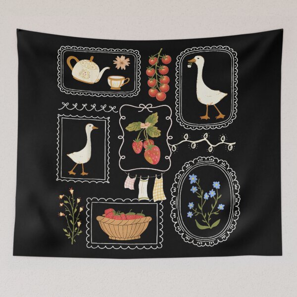 Item preview, Aesthetic Cottagecore Goose And Strawberry Collage Vintage Farmhouse Teapot Floral Country Life Art designed and sold by EricCotanori.