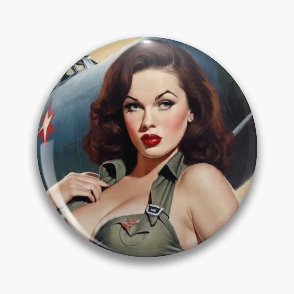 Item preview, Vintage WWII Redhead Bomber Girl Pin-Up | Retro Military Aviation Art designed and sold by MissSaylor.