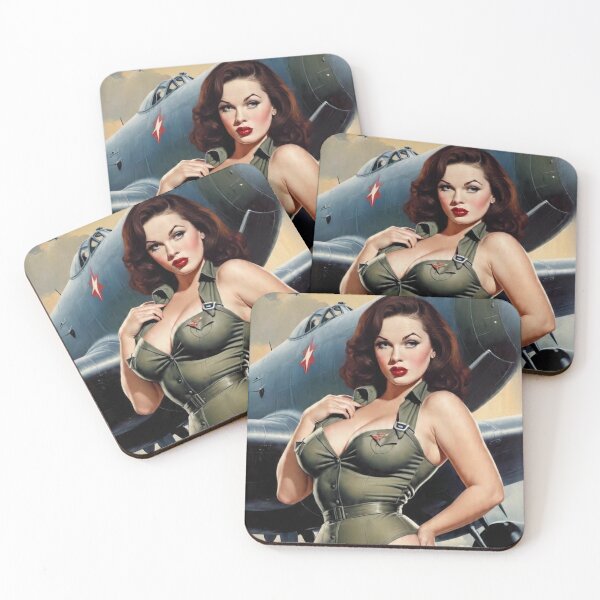Item preview, Vintage WWII Redhead Bomber Girl Pin-Up | Retro Military Aviation Art designed and sold by MissSaylor.