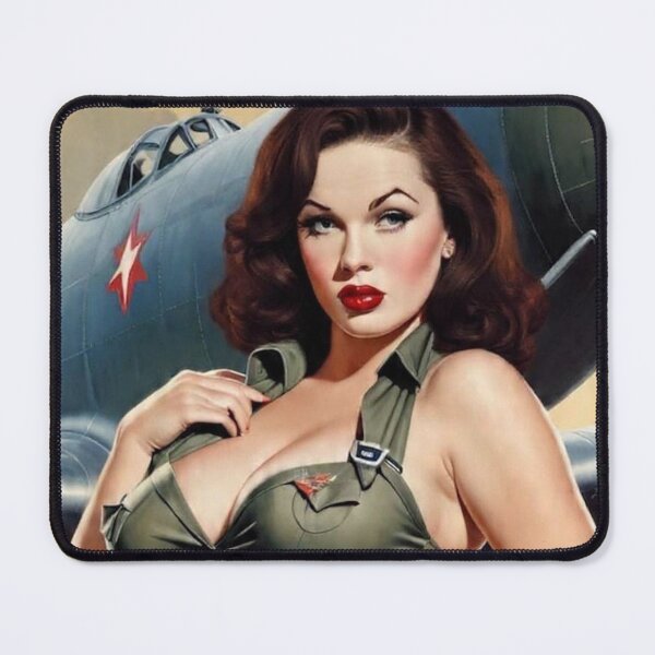 Item preview, Vintage WWII Redhead Bomber Girl Pin-Up | Retro Military Aviation Art designed and sold by MissSaylor.