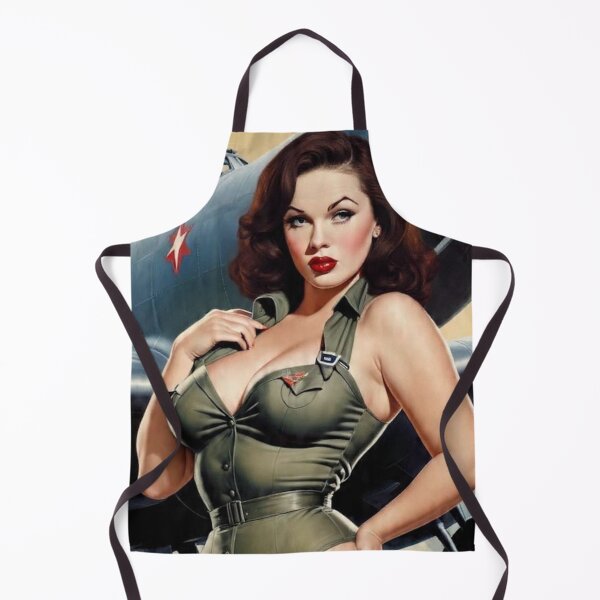 Item preview, Vintage WWII Redhead Bomber Girl Pin-Up | Retro Military Aviation Art designed and sold by MissSaylor.
