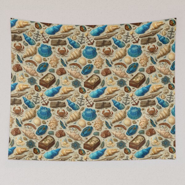 Item preview, Blue Shells and Crab on Vintage Paper designed and sold by Piotrek0001.