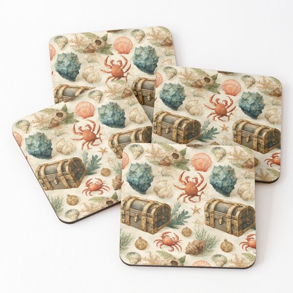Item preview, Red Crab and Chests Vintage Marine Art designed and sold by Piotrek0001.