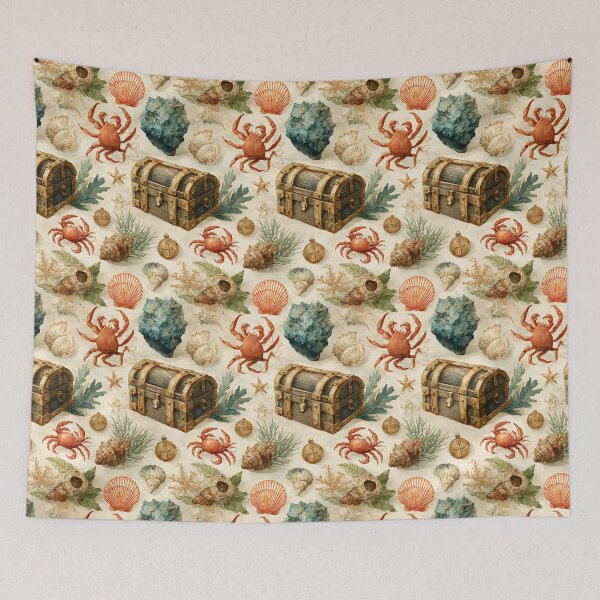 Item preview, Red Crab and Chests Vintage Marine Art designed and sold by Piotrek0001.