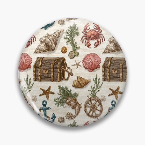 Item preview, Red Crab and Chest Nautical Illustration designed and sold by Piotrek0001.
