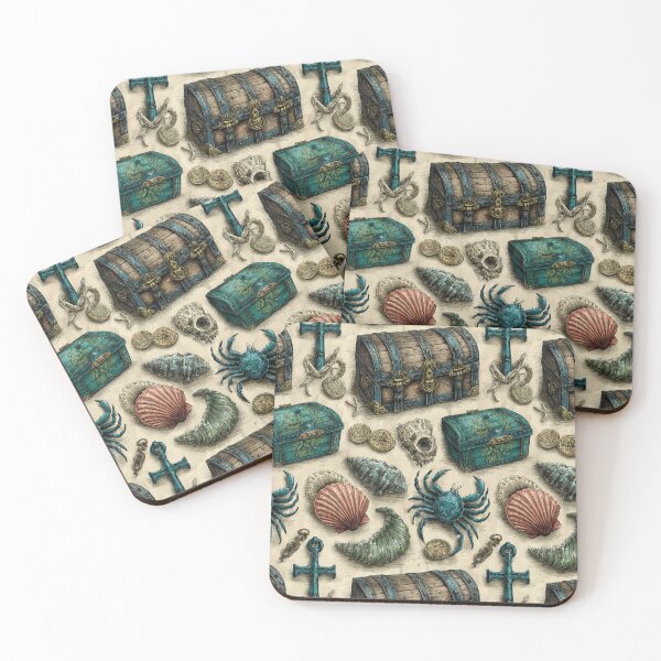 Item preview, Teal Crab Chest and Anchor on Vintage Paper designed and sold by Piotrek0001.