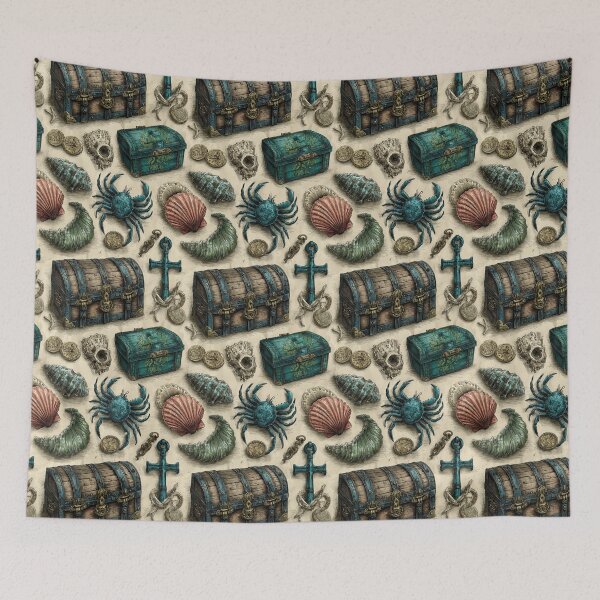 Item preview, Teal Crab Chest and Anchor on Vintage Paper designed and sold by Piotrek0001.
