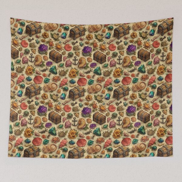 Item preview, Colorful Seashells and Pirate Chests Pattern designed and sold by Piotrek0001.