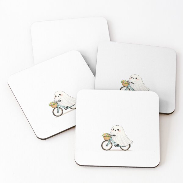 Item preview, Cute Ghost Riding Bicycle Kawaii Cartoon Spooky Funny Scene designed and sold by MysticMarble.