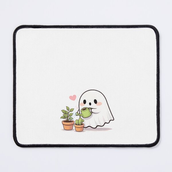Item preview, Cute Ghost Watering Plants Kawaii Cartoon Spooky Cozy Scene designed and sold by MysticMarble.
