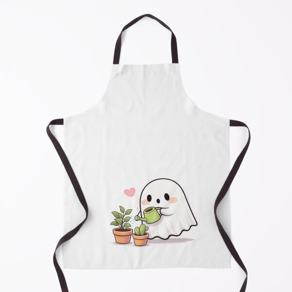 Item preview, Cute Ghost Watering Plants Kawaii Cartoon Spooky Cozy Scene designed and sold by MysticMarble.