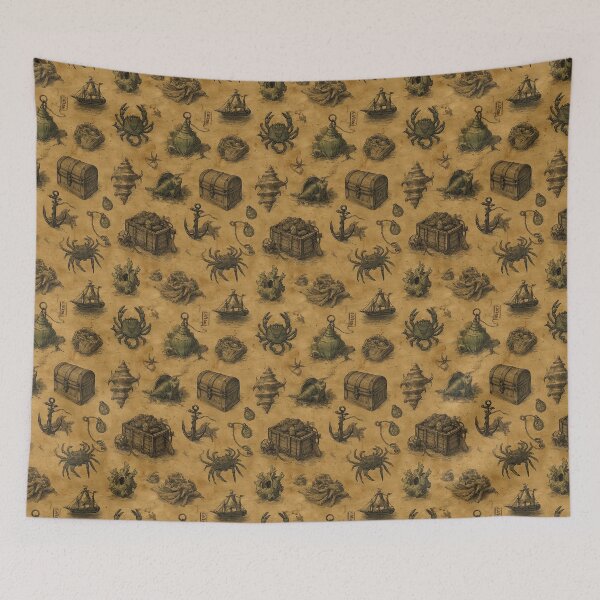 Item preview, Sepia Pirate Map with Chest and Anchor designed and sold by Piotrek0001.