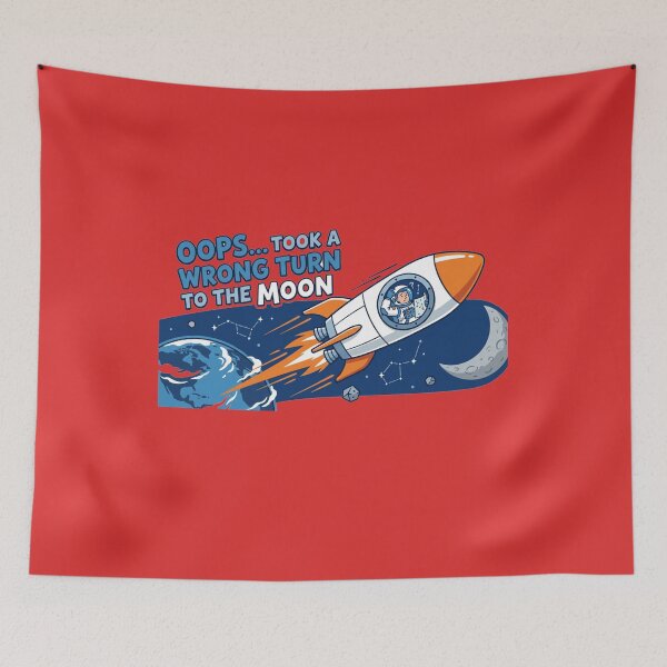 Item preview, Wrong Turn to the Moon – Funny Artemis II Rocket Design designed and sold by Quiet Mode Studio.