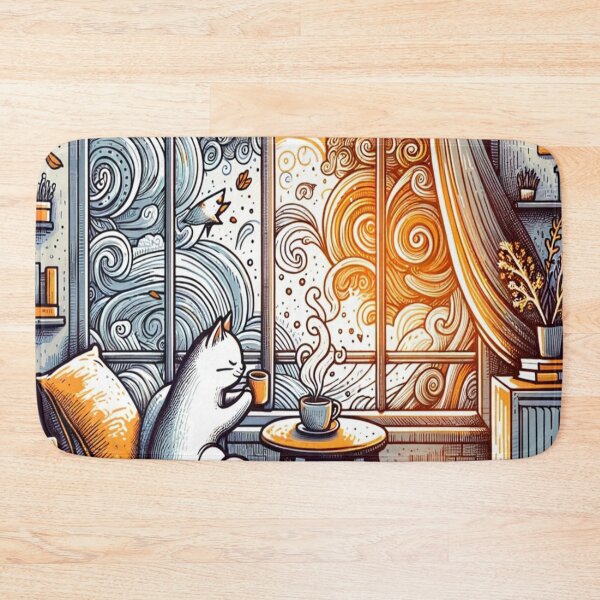 Item preview, Cozy Cat Drinking Coffee by Window Doodle - Autumn Vibes designed and sold by SheetalMourya.