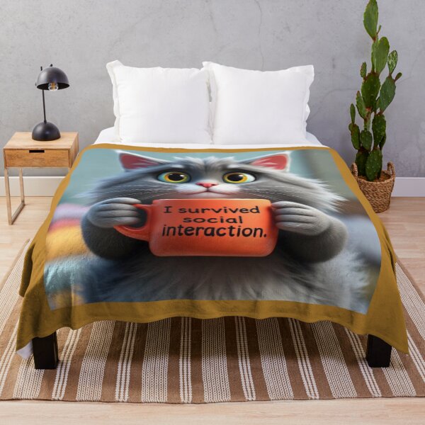 Item preview, Funny Introvert Cat I Survived Social Interaction Cute Kawaii Cat Relatable Humor Design designed and sold by Tpac-goods.