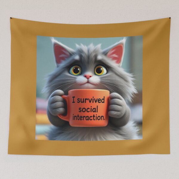 Item preview, Funny Introvert Cat I Survived Social Interaction Cute Kawaii Cat Relatable Humor Design designed and sold by Tpac-goods.