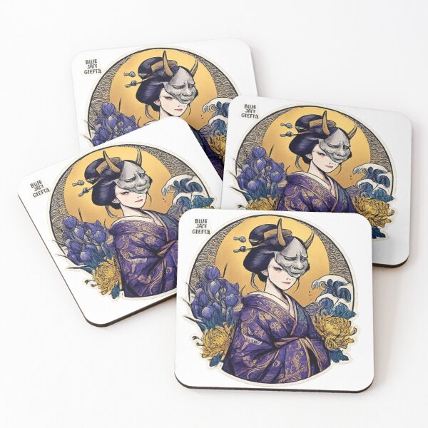 Item preview, Japanese Oni Mask Geisha Aesthetic Sticker | Vintage Ukiyo-e Style Art designed and sold by Sticker Hubs.