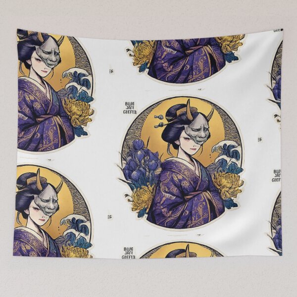 Item preview, Japanese Oni Mask Geisha Aesthetic Sticker | Vintage Ukiyo-e Style Art designed and sold by Sticker Hubs.
