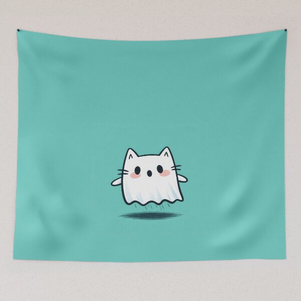 Item preview, Cute Ghost Cat Kawaii Cartoon Spooky Funny Minimal Character designed and sold by MysticMarble.