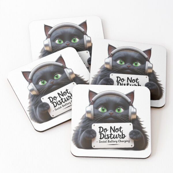 Item preview, Introvert Cute Black Cat With Headphones Do Not Disturb Social Battery Charging Cute Kawaii Cat Design designed and sold by Tpac-goods.